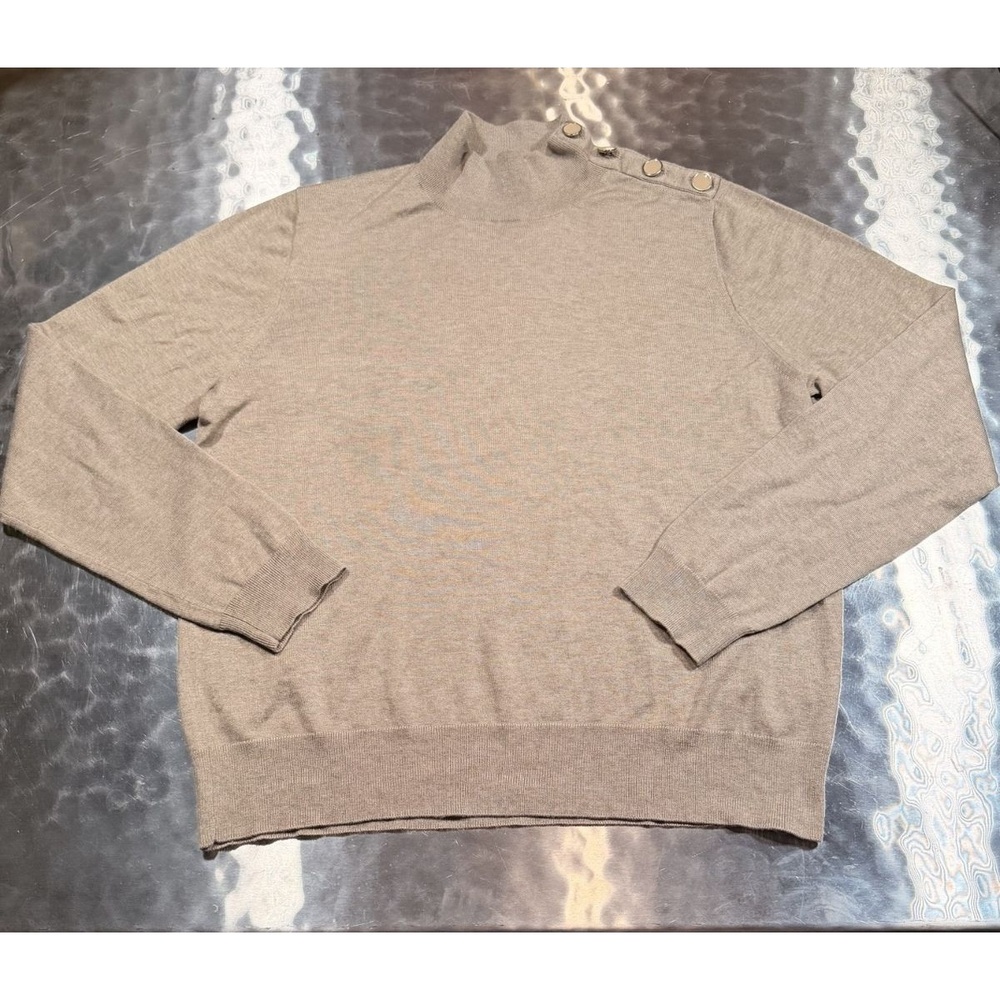 J.Crew Womens L Mock Neck Sweater Beige Silk Blend Enamel Button Shoulder Knit